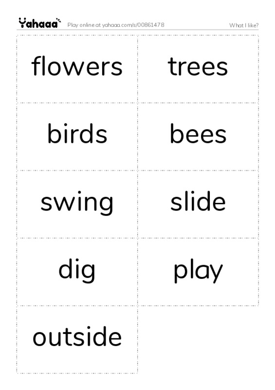 Word flashcards worksheet for What I like?