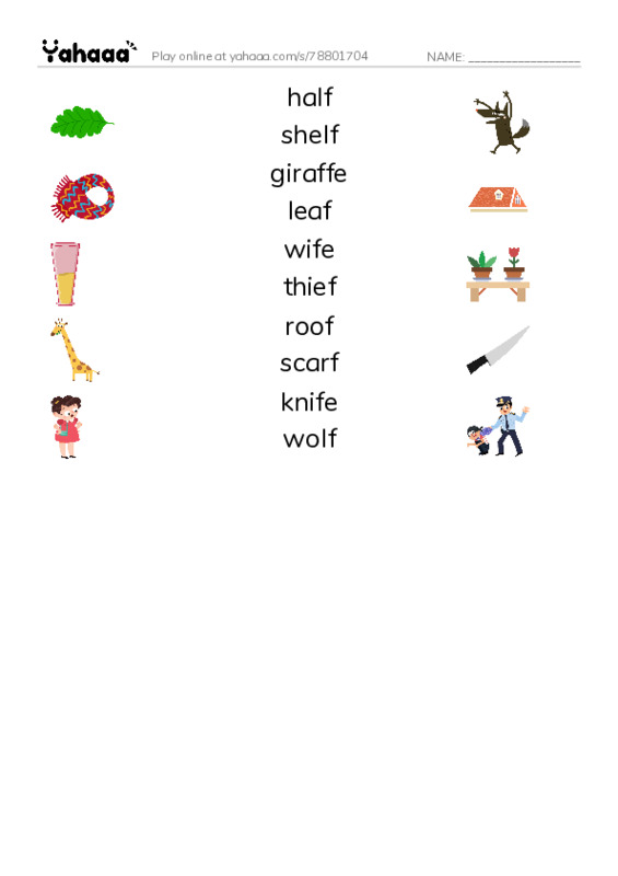 Match both sides worksheet for f\fe words