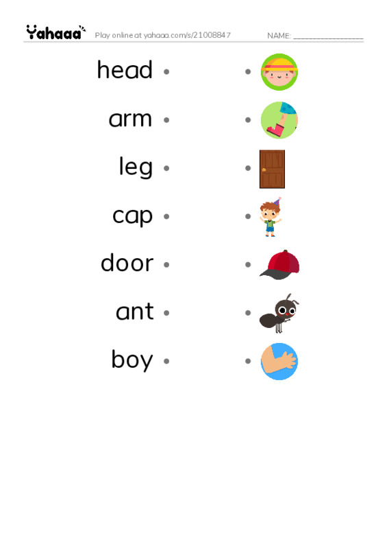 Draw a line to match worksheet for My body