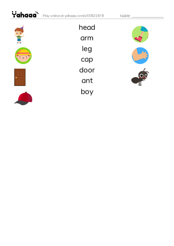 Match both sides worksheet for My body