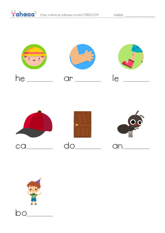 Finish the word worksheet for My body