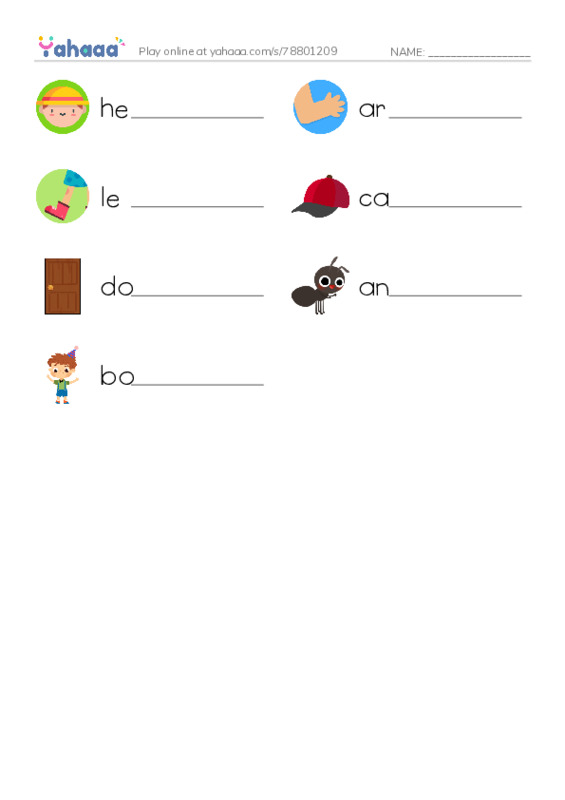 Write the word rows worksheet for My body