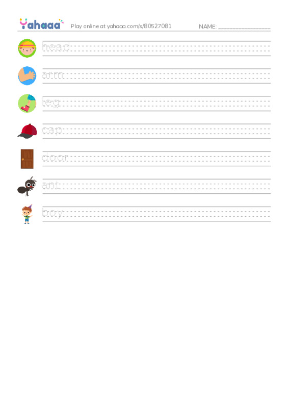 Handwriting lines worksheet for My body