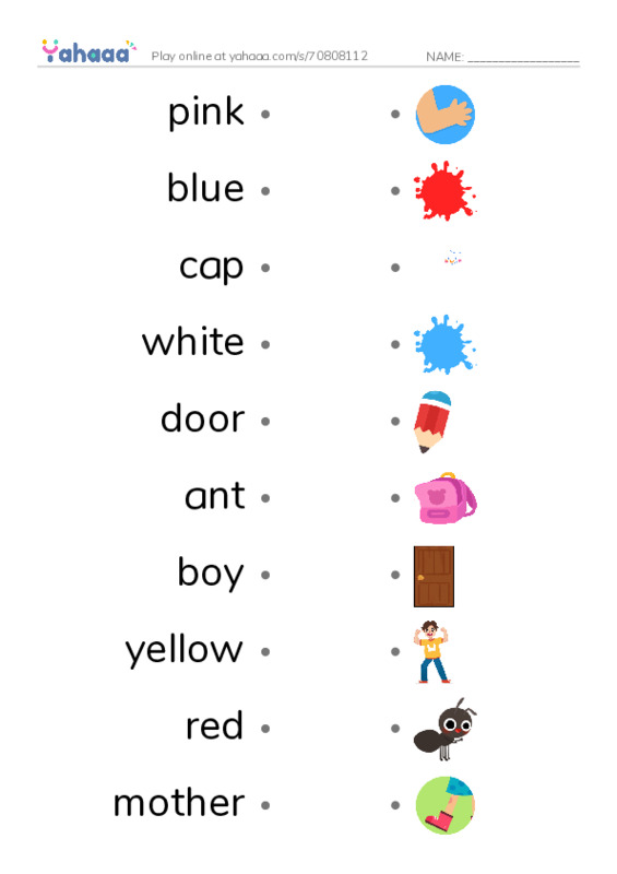 Draw a line to match worksheet for pink, blue, cap and 14 more