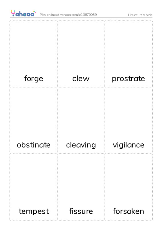 Picture flashcards worksheet for Literature Vocab