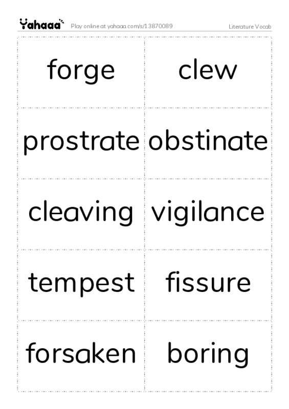 Word flashcards worksheet for Literature Vocab