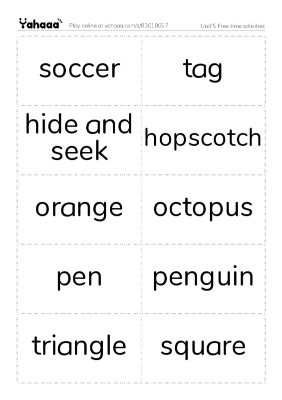 Word flashcards worksheet for Unit ̀5 Free time activities