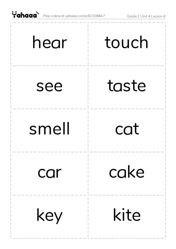 Word flashcards worksheet for Grade 1 Unit 4 Lesson 4