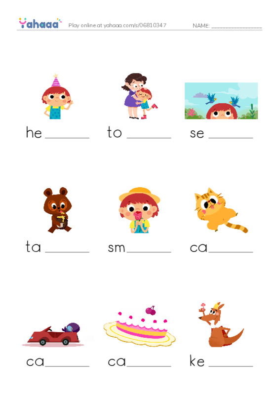 Finish the word worksheet for Grade 1 Unit 4 Lesson 4