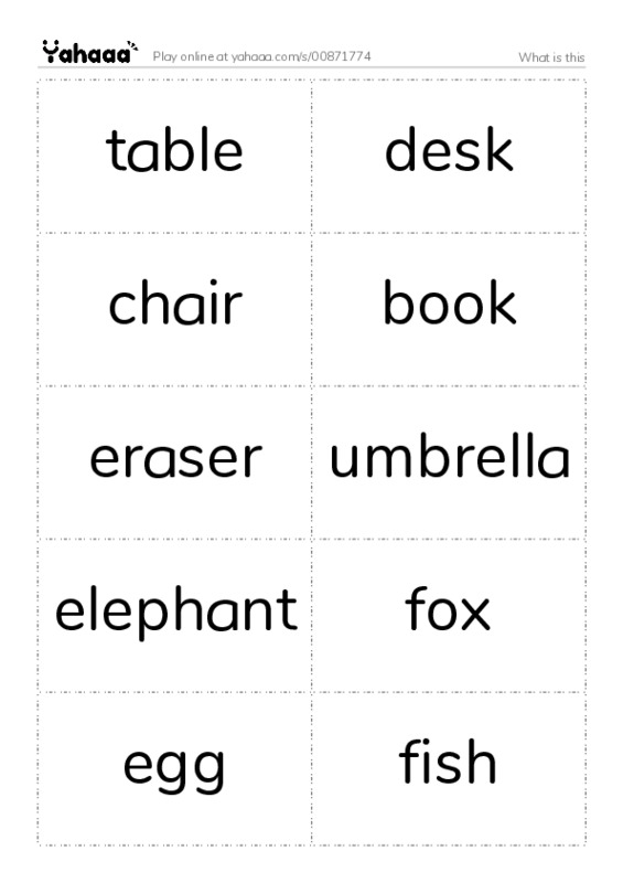 Word flashcards worksheet for What is this