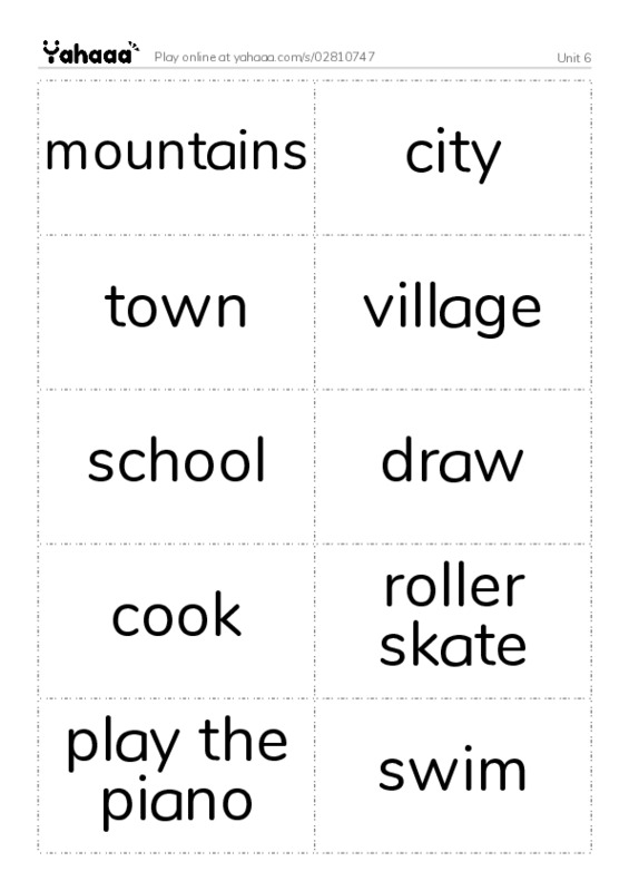 Word flashcards worksheet for Unit 6