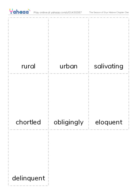 Picture flashcards worksheet for The Season of Styx Malone Chapter One