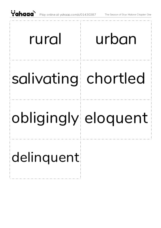 Word flashcards worksheet for The Season of Styx Malone Chapter One