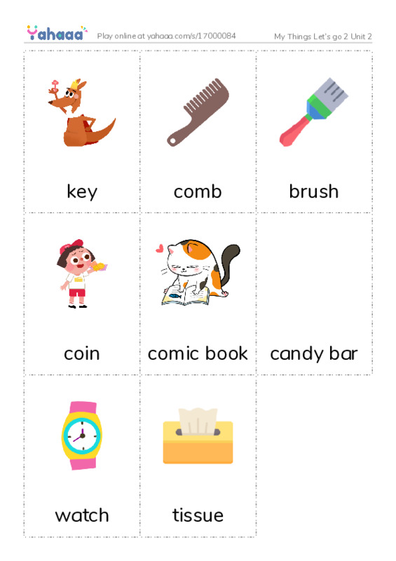 Picture flashcards worksheet for My Things Let's go 2 Unit 2