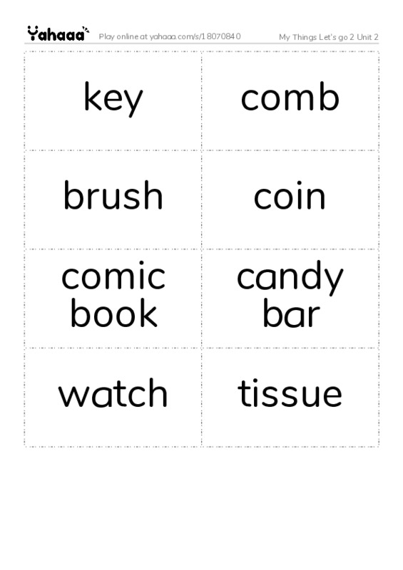 Word flashcards worksheet for My Things Let's go 2 Unit 2