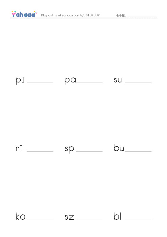 Finish the word worksheet for ubrania
