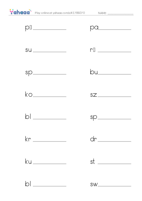 Write the word rows worksheet for ubrania