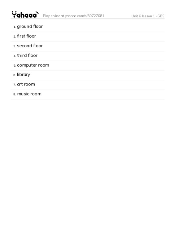 Word list with meanings worksheet for Unit 6 lesson 1 -GB5