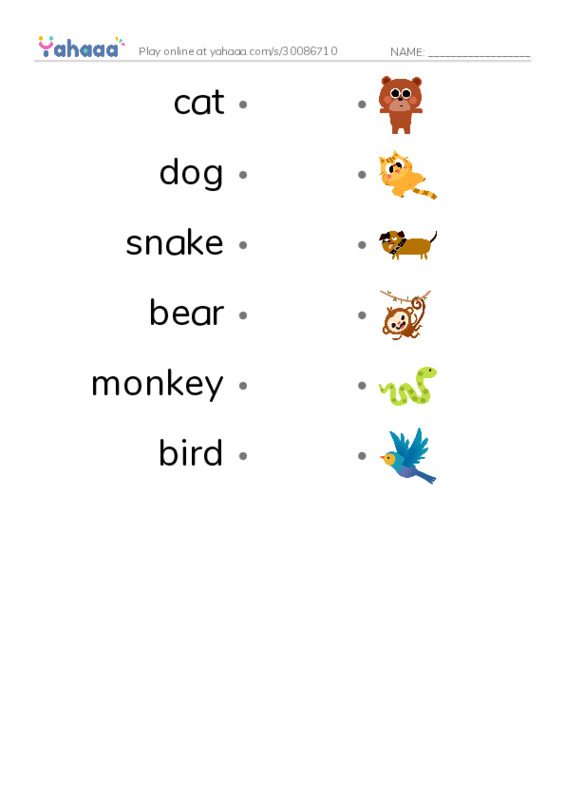 Draw a line to match worksheet for Animal