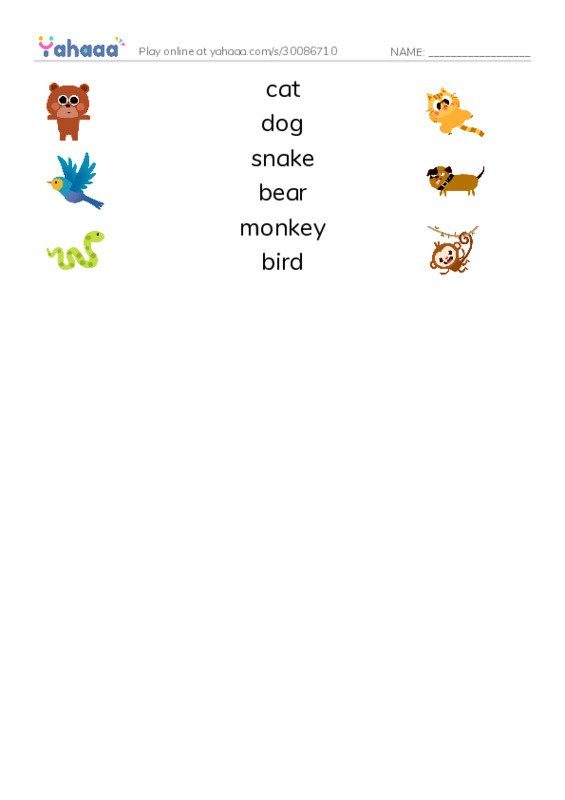 Match both sides worksheet for Animal