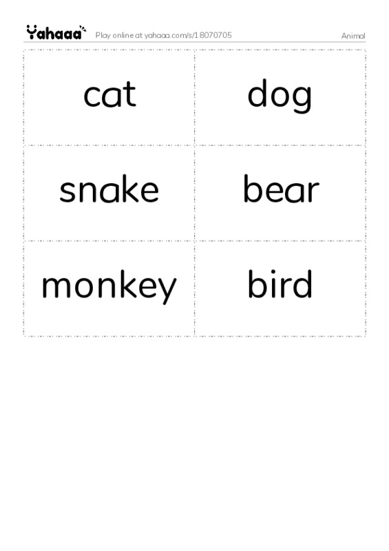 Word flashcards worksheet for Animal