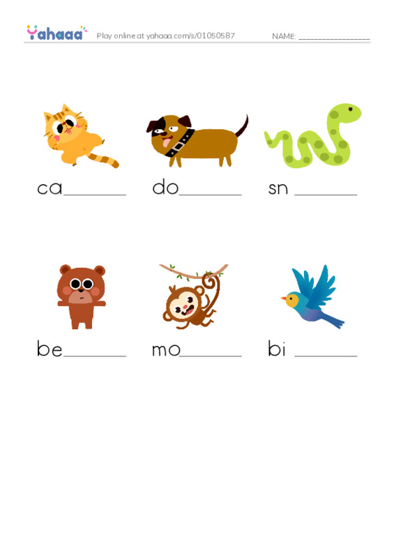 Finish the word worksheet for Animal