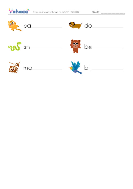 Write the word rows worksheet for Animal
