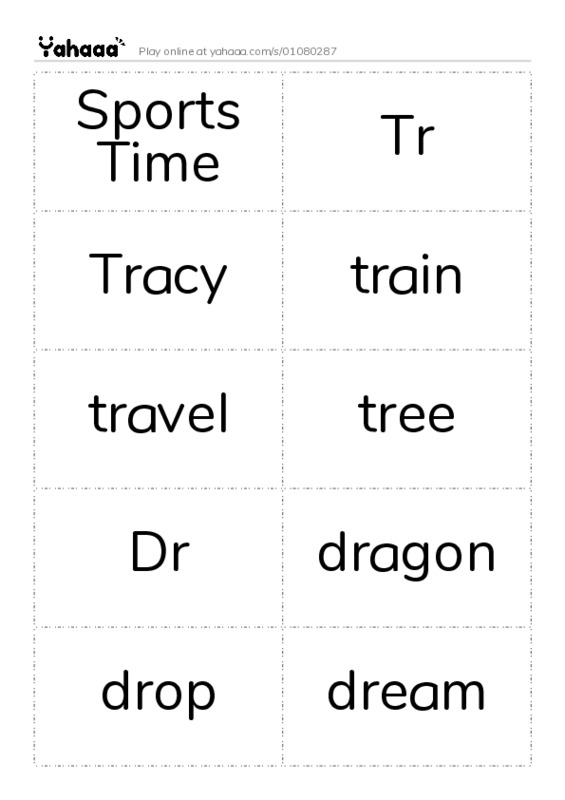 Word flashcards worksheet for Sports Time, Tr, Tracy and 14 more