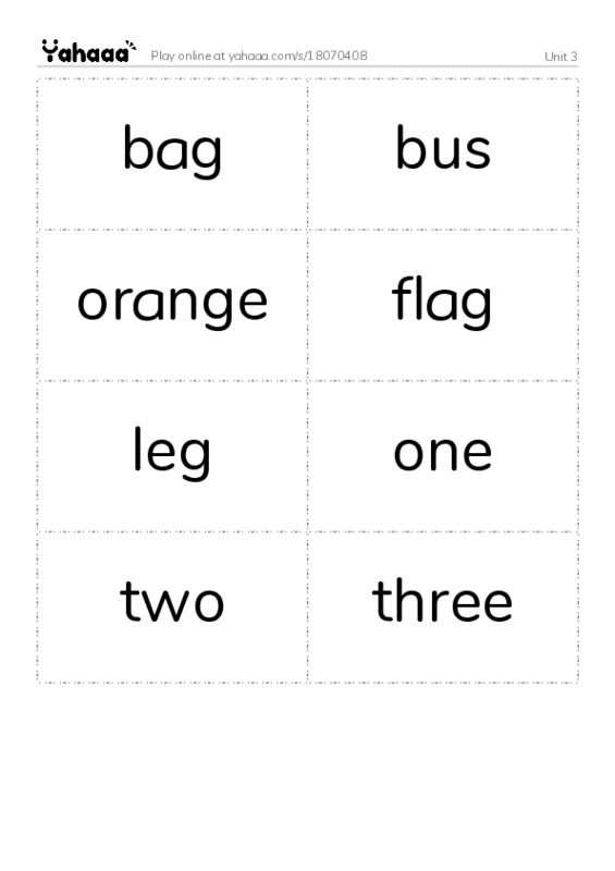 Word flashcards worksheet for Unit 3