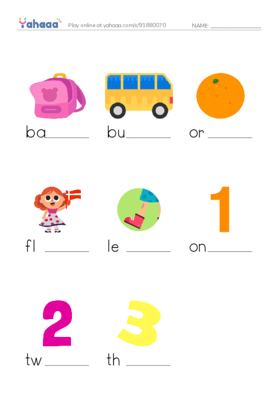 Finish the word worksheet for Unit 3