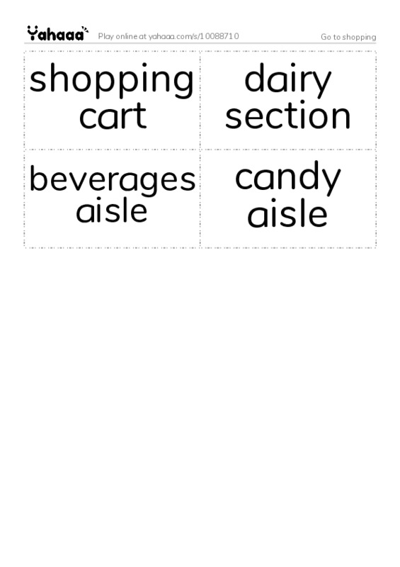 Word flashcards worksheet for Go to shopping