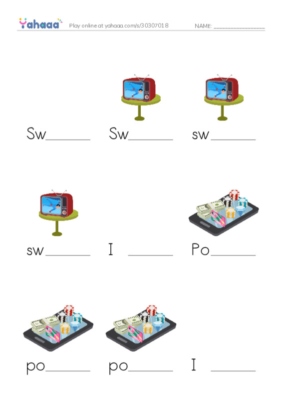 Finish the word worksheet for Swimming pool, Swim, swim and 9 more