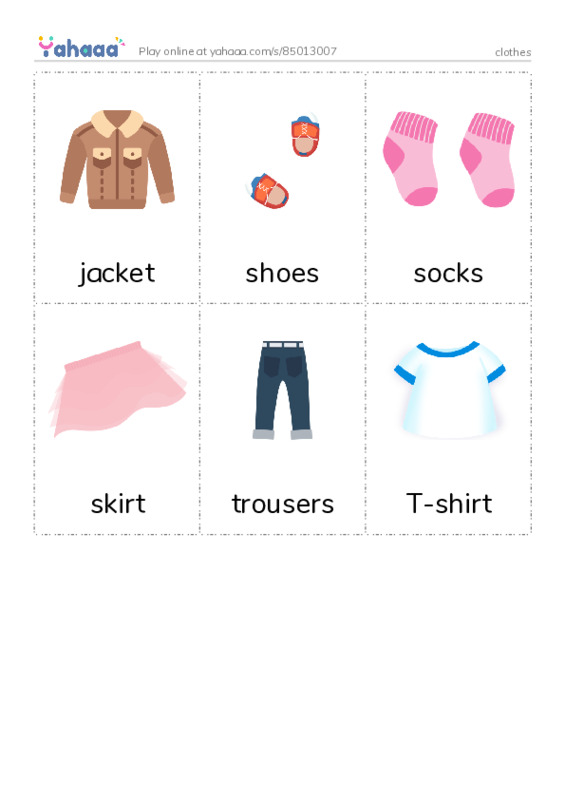Picture flashcards worksheet for clothes