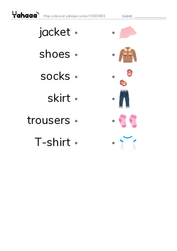 Draw a line to match worksheet for clothes