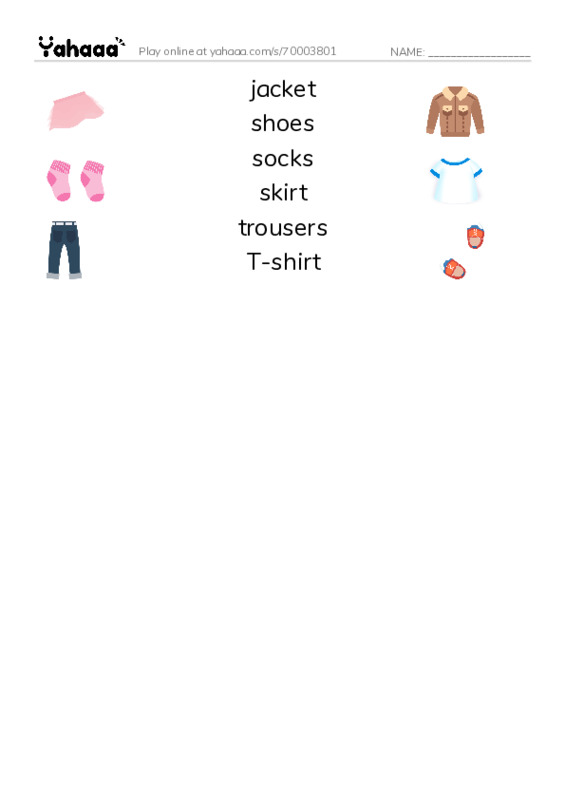 Match both sides worksheet for clothes