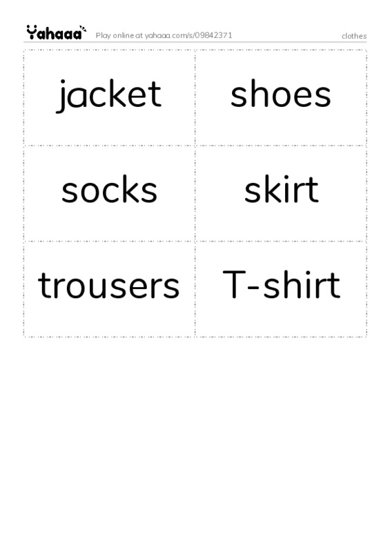 Word flashcards worksheet for clothes
