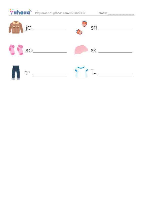 Write the word rows worksheet for clothes