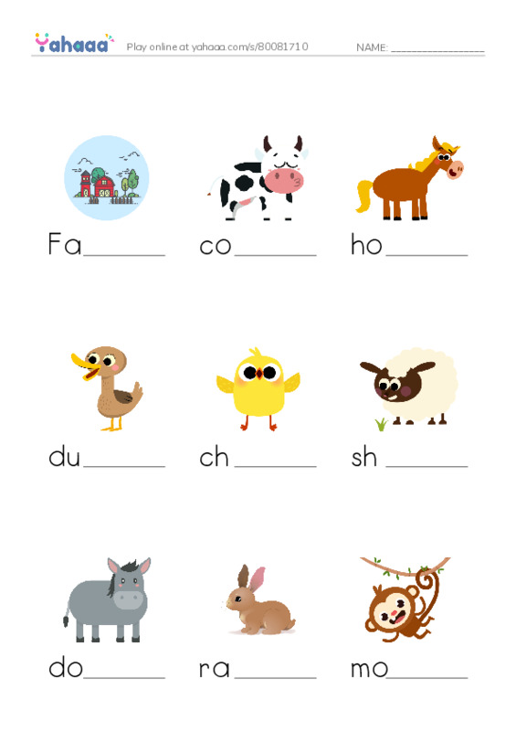 Finish the word worksheet for Grade 1 Unit 5 lessons 1,2