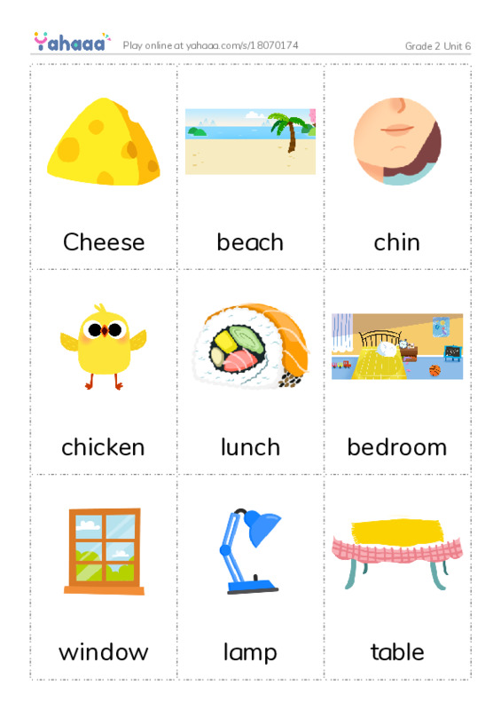 Picture flashcards worksheet for Grade 2 Unit 6