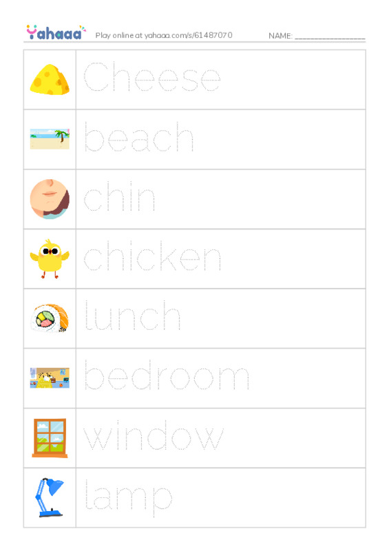 Picture and word rows worksheet for Grade 2 Unit 6
