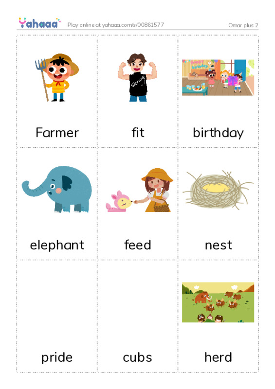 Picture flashcards worksheet for Omar plus 2