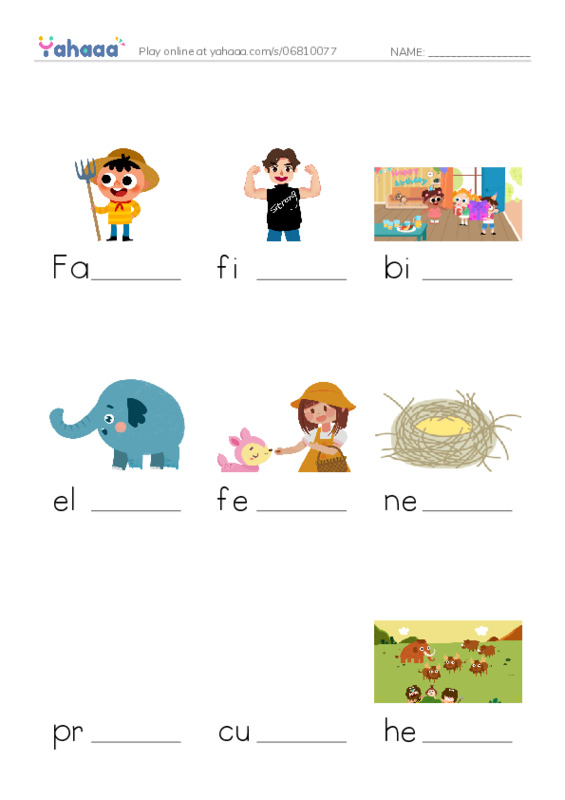 Finish the word worksheet for Omar plus 2