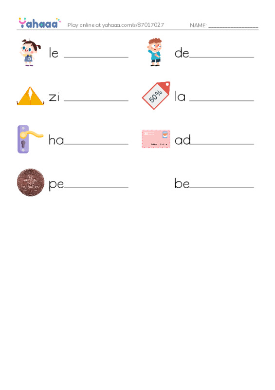 Write the word rows worksheet for leave, describe, zip and 5 more