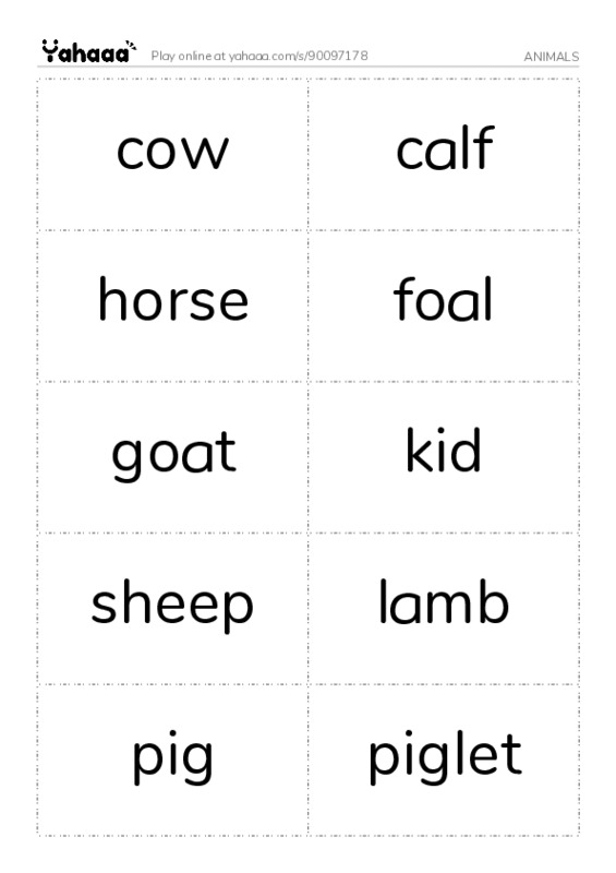 Word flashcards worksheet for ANIMALS