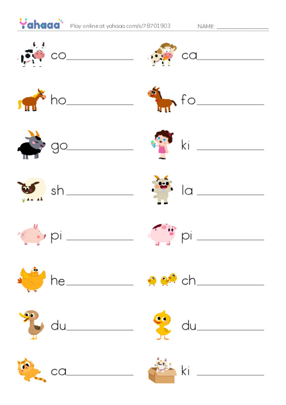 Write the word rows worksheet for ANIMALS