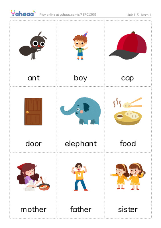 Picture flashcards worksheet for Unit 1-5 I learn 1