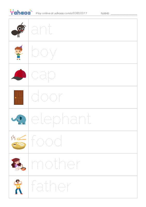 Picture and word rows worksheet for Unit 1-5 I learn 1