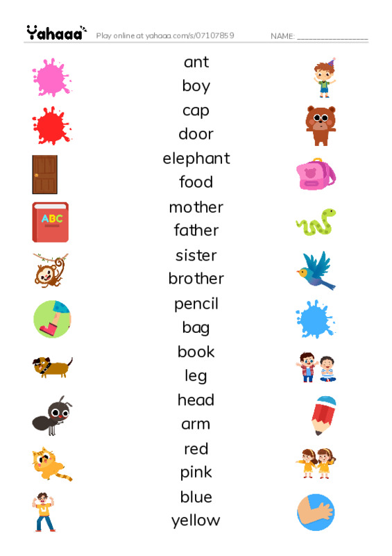 Match both sides worksheet for Unit 1-5 I learn 1