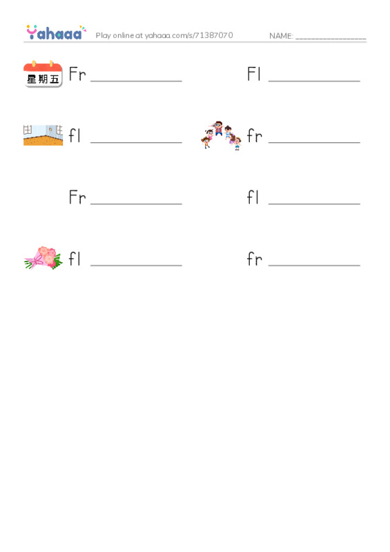 Write the word rows worksheet for Friday, Flora, floor and 5 more