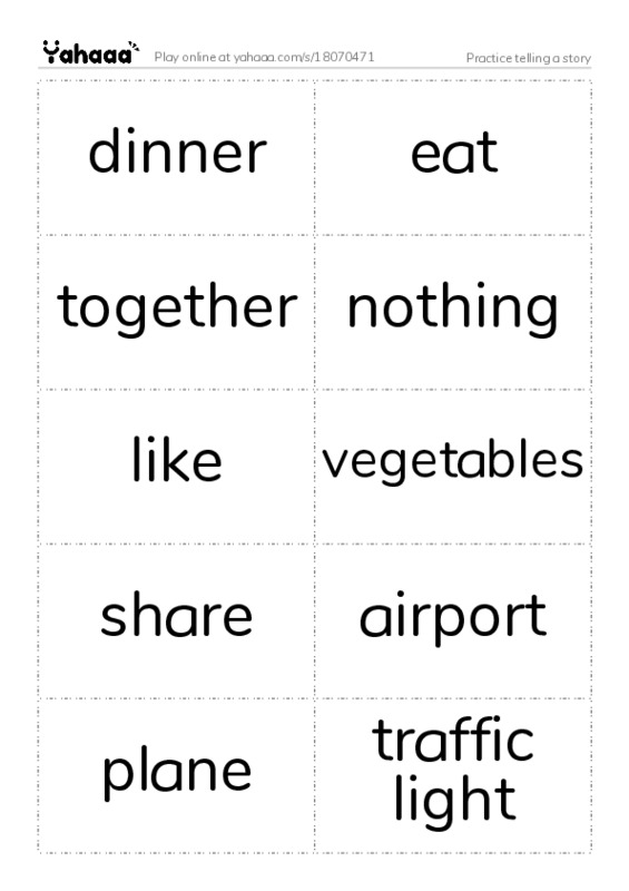 Word flashcards worksheet for Practice telling a story